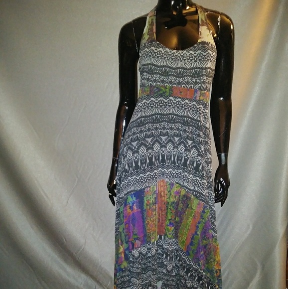 WESTON Print on Net fabric maxi Dress sz M - Picture 2 of 8